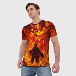 Мужская футболка 3D Ренгоку Кенджуро в пламени Клинок рассекающий демонов - фото 2