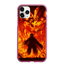 Чехол для iPhone 11 Pro Max матовый Ренгоку Кенджуро в пламени Клинок рассекающий демонов