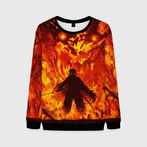 Мужской свитшот 3D Ренгоку Кенджуро в пламени Клинок рассекающий демонов, цвет черный