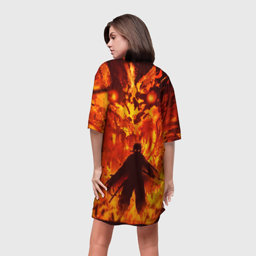 Платье-футболка 3D Ренгоку Кенджуро в пламени Клинок рассекающий демонов, цвет 3D печать - фото 4