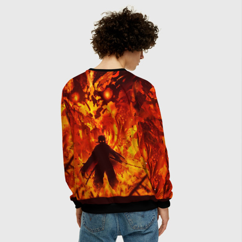 Мужской свитшот 3D Ренгоку Кенджуро в пламени Клинок рассекающий демонов, цвет черный - фото 4
