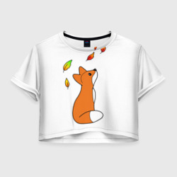 Женская футболка Crop-top 3D Лиса С Листиками