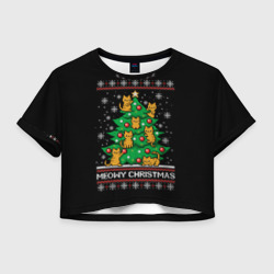 Женская футболка Crop-top 3D Meowy christmas
