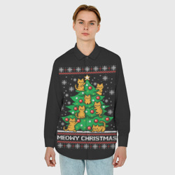 Мужская рубашка oversize 3D Meowy christmas - фото 2