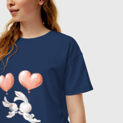 Женская футболка хлопок Oversize Пара влюбленных зайчиков  - фото 2