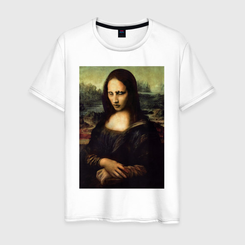 Мужская футболка из хлопка с принтом Marilyn Manson Mona Lisa, вид спереди №1