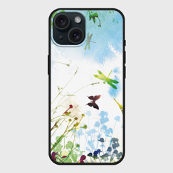 Чехол силиконовый для Apple iPhone 15 матовый Summer акварель