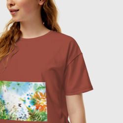 Женская футболка хлопок Oversize Summer акварель - фото 2