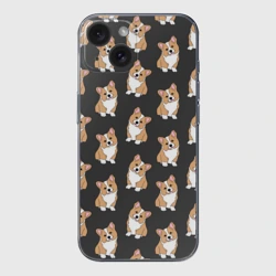 Чехол для iPhone 15 силиконовый с защитой камеры Корги малыши паттерн