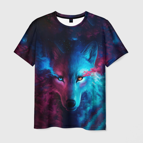 Мужская футболка с принтом Звездный волк, вид спереди №1