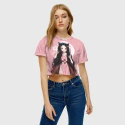 Женская футболка Crop-top 3D Незуко розовый