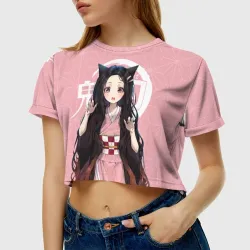 Женская футболка Crop-top 3D Незуко розовый - фото 2
