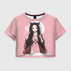 Женская футболка Crop-top 3D Незуко розовый