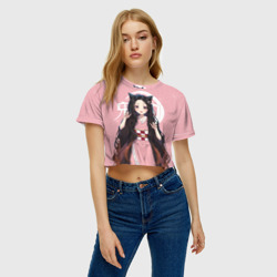 Женская футболка Crop-top 3D Незуко розовый - фото 2