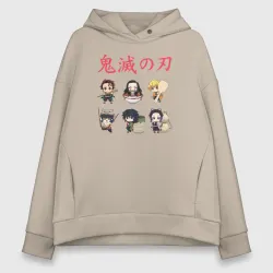 Женское худи Oversize хлопок Клинок рассекающий демонов