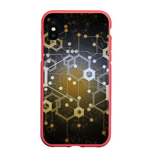 Чехол для iPhone XS Max матовый Blockchain технология, цвет красный