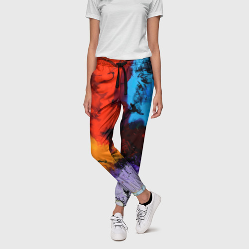 Женские брюки 3D с принтом Импрессия - абстракция - неон, фото на моделе #1