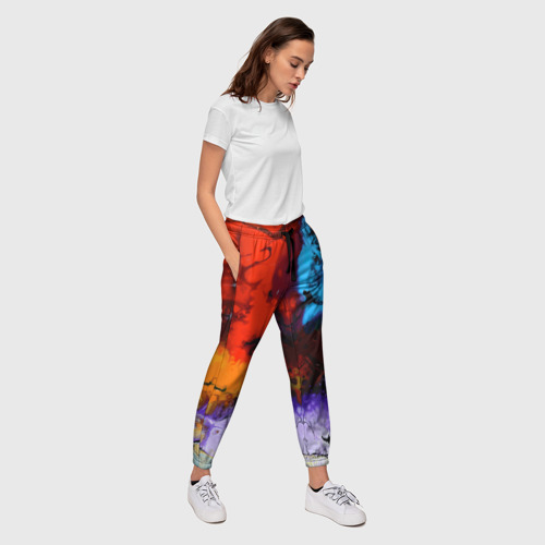 Женские брюки 3D с принтом Импрессия - абстракция - неон, вид сбоку #3