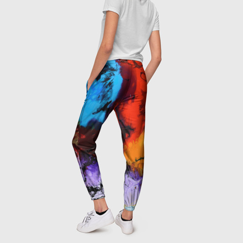 Женские брюки 3D с принтом Импрессия - абстракция - неон, вид сзади #2