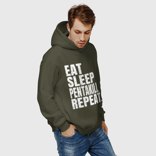 Мужское худи Oversize хлопок EAT sleep Pentakill repeat, цвет хаки - фото 7