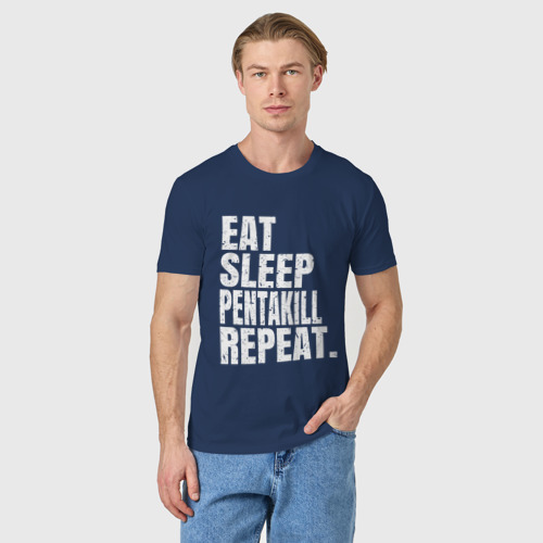 Мужская футболка хлопок EAT sleep Pentakill repeat, цвет темно-синий - фото 3