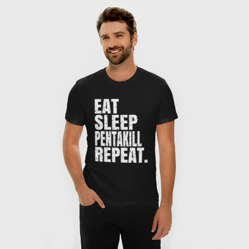 Мужская футболка хлопок Slim EAT sleep Pentakill repeat, цвет черный - фото 3