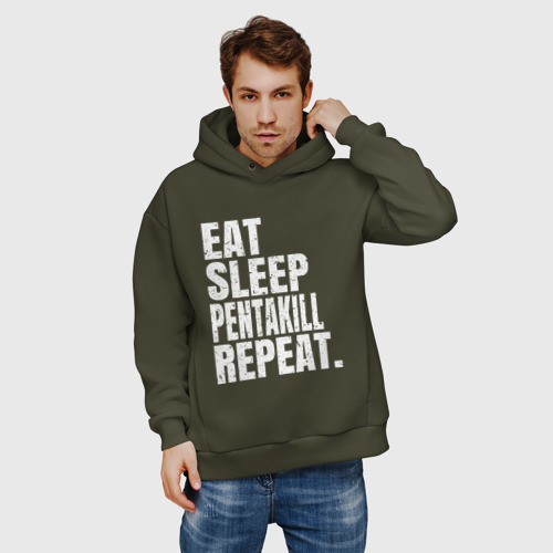 Мужское худи Oversize хлопок EAT sleep Pentakill repeat, цвет хаки - фото 3