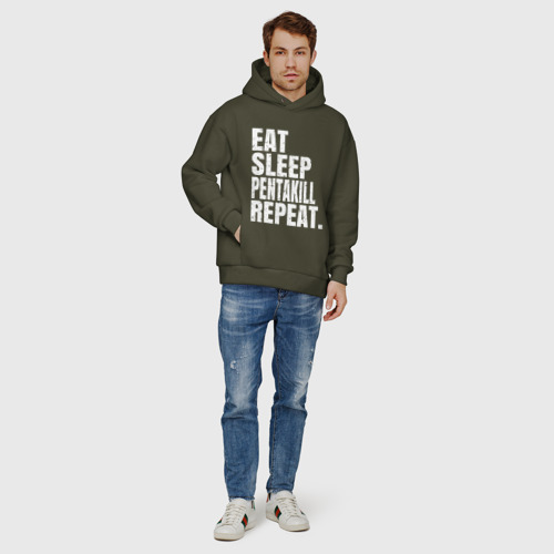 Мужское худи Oversize хлопок EAT sleep Pentakill repeat, цвет хаки - фото 6