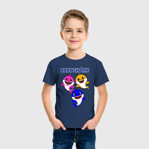 Детская футболка хлопок Baby Shark, цвет темно-синий - фото 3