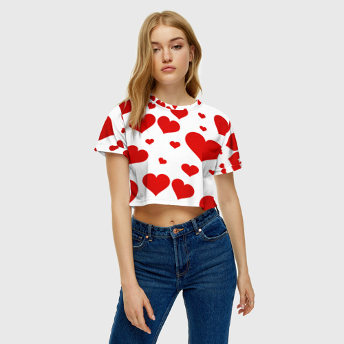 Женская футболка Crop-top 3D Сердечки, цвет 3D печать - фото 3