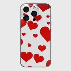 Чехол для iPhone 15 Pro Max силиконовый с защитой камеры Сердечки паттерн
