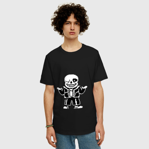 Мужская футболка хлопок Oversize с принтом Understale - Sans, фото на моделе #1