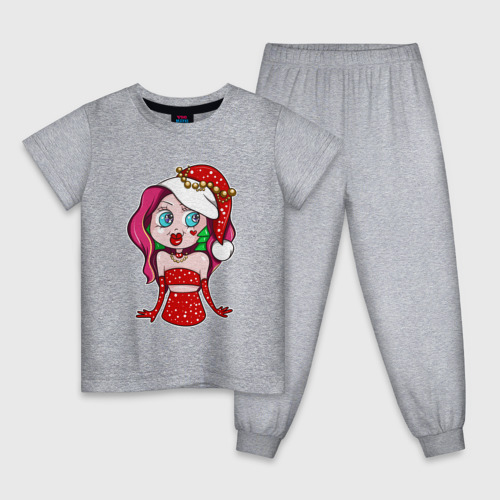 Детская пижама хлопок с принтом Новогодняя, вид спереди #2