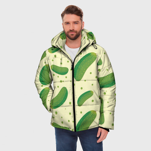Мужская зимняя куртка 3D Огурчики, цвет светло-серый - фото 3