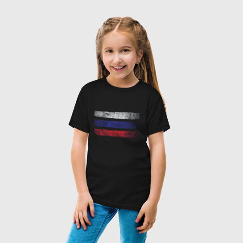 Детская футболка хлопок с принтом Флаг России белый синий красный, вид сбоку #3