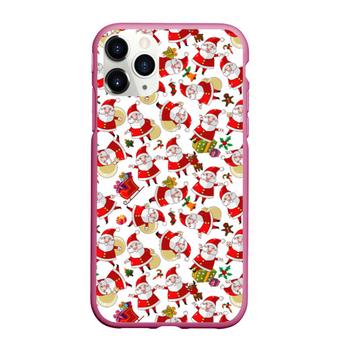 Чехол для iPhone 11 Pro Max матовый Дед Мороз Паттерн, цвет малиновый