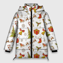 Женская зимняя куртка Oversize Новогодний фон