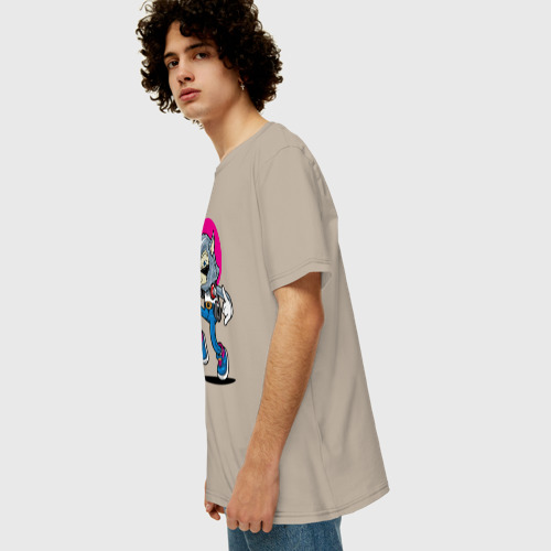 Мужская футболка хлопок Oversize Танцующий волк хипстер, цвет миндальный - фото 5