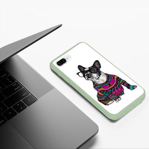 Чехол для iPhone 7Plus/8 Plus матовый Мопс Хипстер, цвет салатовый - фото 5