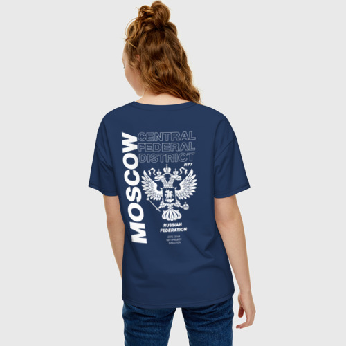 Женская футболка хлопок Oversize Москва evltn, цвет темно-синий - фото 4