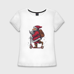 Женская футболка хлопок Slim Санта на самокате