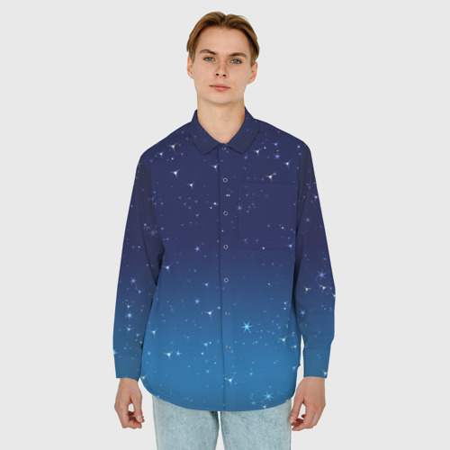 Мужская рубашка oversize 3D с принтом Звездное небо, фото на моделе #1