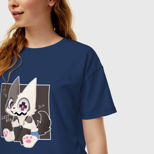 Женская футболка хлопок Oversize Глейпнир котик, цвет темно-синий - фото 3