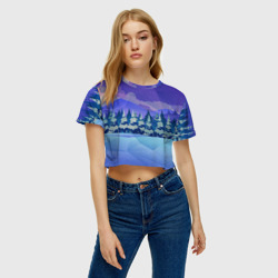 Женская футболка Crop-top 3D Зимний лес  новогодний - фото 2