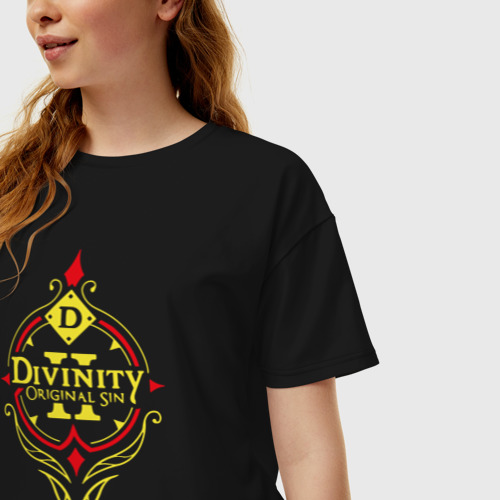 Женская футболка хлопок Oversize Divinity на спине, цвет черный - фото 3