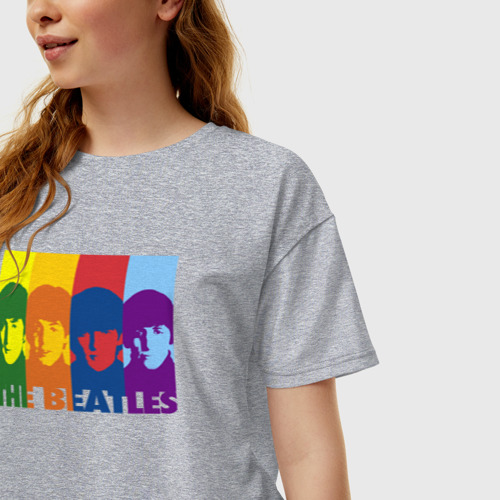 Женская футболка хлопок Oversize с принтом The Beatles, фото на моделе #1