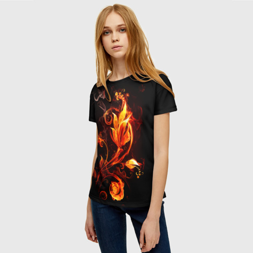 Женская футболка 3D Огненный цветок, цвет 3D печать - фото 3