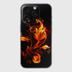 Чехол для iPhone 15 Pro силиконовый с защитой камеры Огненный цветок