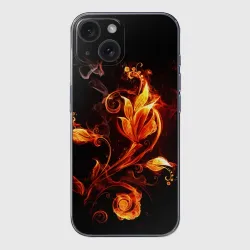 Чехол для iPhone 15 силиконовый с защитой камеры Огненный цветок