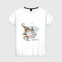 Рождественский гном – Женская футболка хлопок с принтом купить со скидкой в -20%